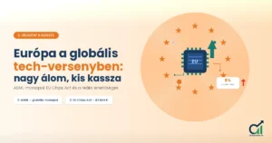 Európa technológiai pozíciója — ASML litográfiai gép és EU félvezető-stratégia illusztráció